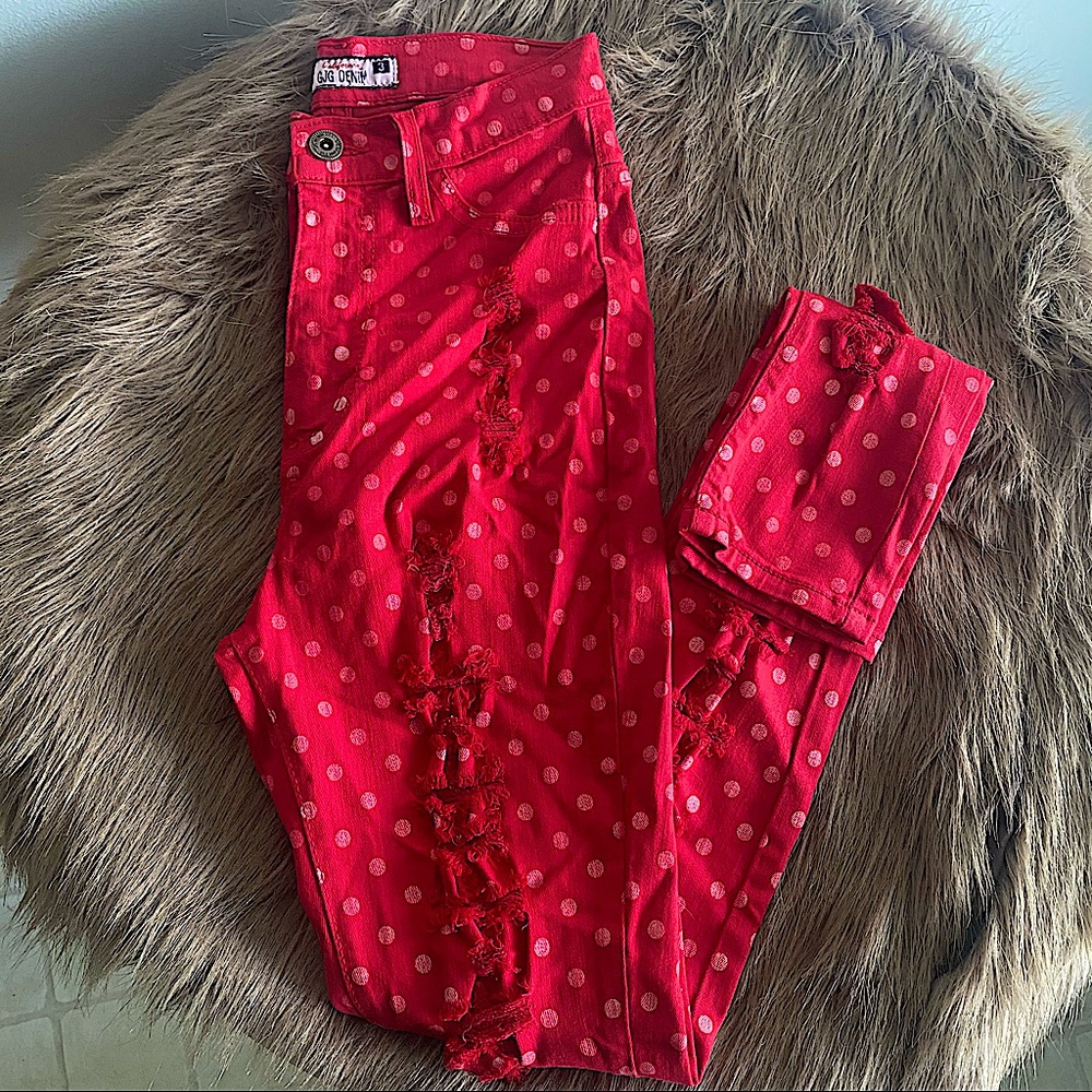 GJG Denim- Red Pants with pink polka dots! Size 3